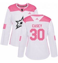 Womens Adidas Dallas Stars 30 Jon Casey Authentic WhitePink Fashion NHL Jersey 