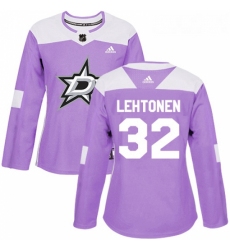 Womens Adidas Dallas Stars 32 Kari Lehtonen Authentic Purple Fights Cancer Practice NHL Jersey 
