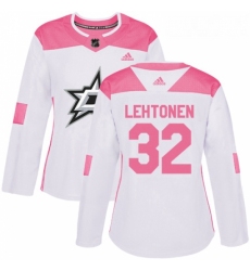 Womens Adidas Dallas Stars 32 Kari Lehtonen Authentic WhitePink Fashion NHL Jersey 