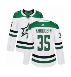 Womens Adidas Dallas Stars 35 Anton Khudobin Authentic White Away NHL Jersey 