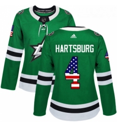 Womens Adidas Dallas Stars 4 Craig Hartsburg Authentic Green USA Flag Fashion NHL Jersey 