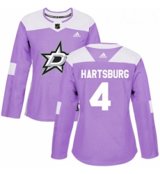 Womens Adidas Dallas Stars 4 Craig Hartsburg Authentic Purple Fights Cancer Practice NHL Jersey 