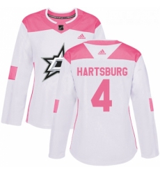 Womens Adidas Dallas Stars 4 Craig Hartsburg Authentic WhitePink Fashion NHL Jersey 