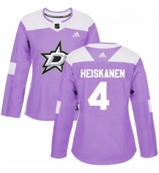 Womens Adidas Dallas Stars 4 Miro Heiskanen Authentic Purple Fights Cancer Practice NHL Jersey 