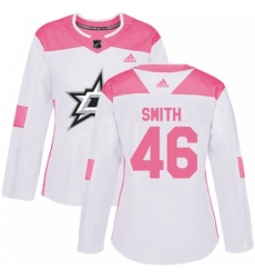 Womens Adidas Dallas Stars 46 Gemel Smith Authentic WhitePink Fashion NHL Jersey 