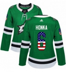 Womens Adidas Dallas Stars 6 Julius Honka Authentic Green USA Flag Fashion NHL Jersey 