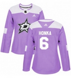 Womens Adidas Dallas Stars 6 Julius Honka Authentic Purple Fights Cancer Practice NHL Jersey 