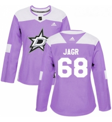 Womens Adidas Dallas Stars 68 Jaromir Jagr Authentic Purple Fights Cancer Practice NHL Jersey 
