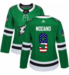 Womens Adidas Dallas Stars 9 Mike Modano Authentic Green USA Flag Fashion NHL Jersey 