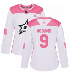 Womens Adidas Dallas Stars 9 Mike Modano Authentic WhitePink Fashion NHL Jersey 