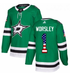 Youth Adidas Dallas Stars 1 Gump Worsley Authentic Green USA Flag Fashion NHL Jersey 