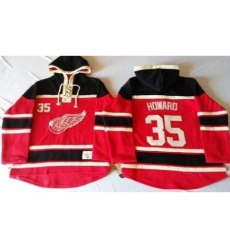 Detroit Red Wings 35 Jimmy Howard Red Sawyer Hooded Sweatshirt Stitched NHL Jersey