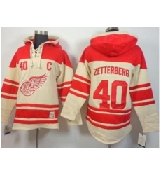 Detroit Red Wings #40 Henrik Zetterberg Cream Stitched NHL Sawyer Hooded Sweatshirt