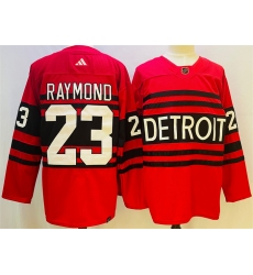 Men Detroit Red Wings 23 Lucas Raymond Red 2022 23 Reverse Retro Stitched Jersey