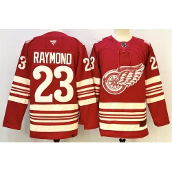 Men Detroit Red Wings 23 Lucas Raymond Red 2025 26 Centennial Premium Stitched Hockey Jersey
