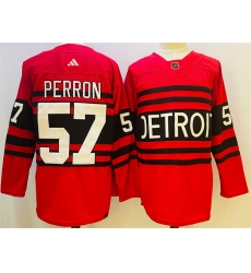 Men Detroit Red Wings 57 David Perron Red 2022 23 Reverse Retro Stitched Jersey