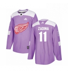 Mens Adidas Detroit Red Wings 11 Filip Zadina Authentic Purple Fights Cancer Practice NHL Jersey 