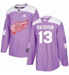 Mens Adidas Detroit Red Wings 13 Pavel Datsyuk Authentic Purple Fights Cancer Practice NHL Jersey 