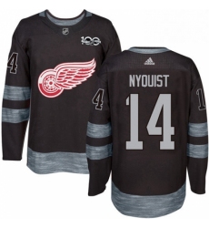 Mens Adidas Detroit Red Wings 14 Gustav Nyquist Authentic Black 1917 2017 100th Anniversary NHL Jersey 