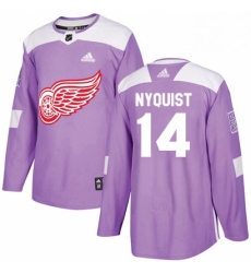Mens Adidas Detroit Red Wings 14 Gustav Nyquist Authentic Purple Fights Cancer Practice NHL Jersey 