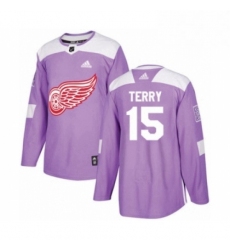 Mens Adidas Detroit Red Wings 15 Chris Terry Authentic Purple Fights Cancer Practice NHL Jersey 