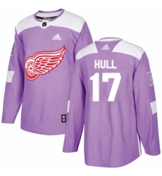 Mens Adidas Detroit Red Wings 17 Brett Hull Authentic Purple Fights Cancer Practice NHL Jersey 