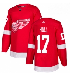 Mens Adidas Detroit Red Wings 17 Brett Hull Authentic Red Home NHL Jersey 