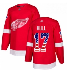 Mens Adidas Detroit Red Wings 17 Brett Hull Authentic Red USA Flag Fashion NHL Jersey 