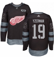 Mens Adidas Detroit Red Wings 19 Steve Yzerman Authentic Black 1917 2017 100th Anniversary NHL Jersey 