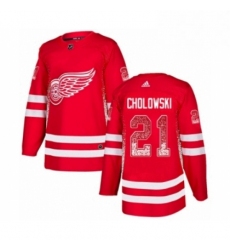 Mens Adidas Detroit Red Wings 21 Dennis Cholowski Authentic Red Drift Fashion NHL Jersey 