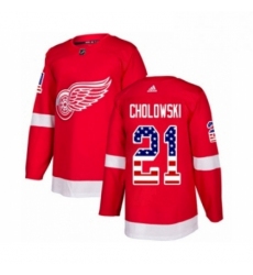 Mens Adidas Detroit Red Wings 21 Dennis Cholowski Authentic Red USA Flag Fashion NHL Jersey 