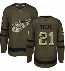 Mens Adidas Detroit Red Wings 21 Tomas Tatar Authentic Green Salute to Service NHL Jersey 