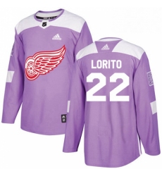 Mens Adidas Detroit Red Wings 22 Matthew Lorito Authentic Purple Fights Cancer Practice NHL Jersey 