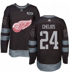 Mens Adidas Detroit Red Wings 24 Chris Chelios Authentic Black 1917 2017 100th Anniversary NHL Jersey 