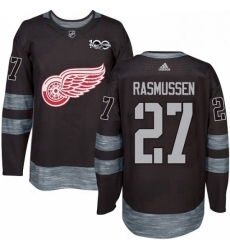 Mens Adidas Detroit Red Wings 27 Michael Rasmussen Authentic Black 1917 2017 100th Anniversary NHL Jersey 