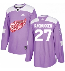 Mens Adidas Detroit Red Wings 27 Michael Rasmussen Authentic Purple Fights Cancer Practice NHL Jersey 