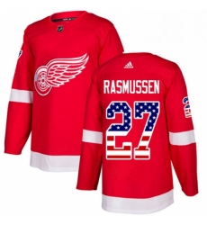 Mens Adidas Detroit Red Wings 27 Michael Rasmussen Authentic Red USA Flag Fashion NHL Jersey 