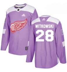 Mens Adidas Detroit Red Wings 28 Luke Witkowski Authentic Purple Fights Cancer Practice NHL Jersey 