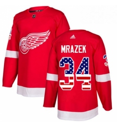 Mens Adidas Detroit Red Wings 34 Petr Mrazek Authentic Red USA Flag Fashion NHL Jersey 