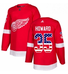 Mens Adidas Detroit Red Wings 35 Jimmy Howard Authentic Red USA Flag Fashion NHL Jersey 