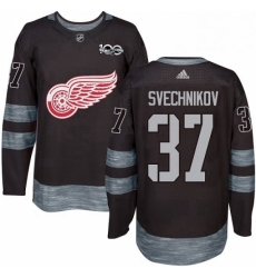Mens Adidas Detroit Red Wings 37 Evgeny Svechnikov Authentic Black 1917 2017 100th Anniversary NHL Jersey 