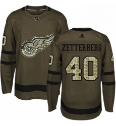 Mens Adidas Detroit Red Wings 40 Henrik Zetterberg Authentic Green Salute to Service NHL Jersey 