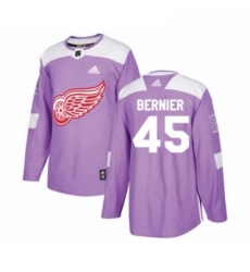 Mens Adidas Detroit Red Wings 45 Jonathan Bernier Authentic Purple Fights Cancer Practice NHL Jersey 