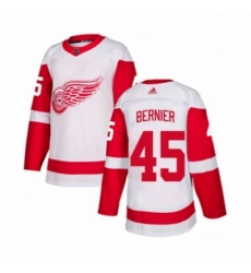 Mens Adidas Detroit Red Wings 45 Jonathan Bernier Authentic White Away NHL Jersey 