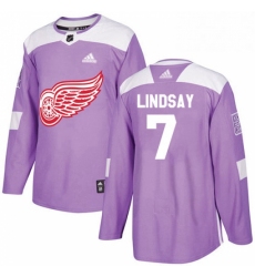 Mens Adidas Detroit Red Wings 7 Ted Lindsay Authentic Purple Fights Cancer Practice NHL Jersey 