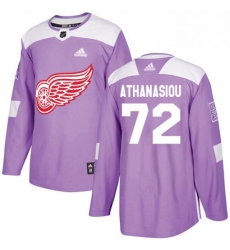 Mens Adidas Detroit Red Wings 72 Andreas Athanasiou Authentic Purple Fights Cancer Practice NHL Jersey 