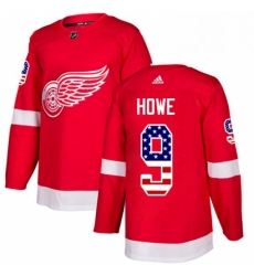 Mens Adidas Detroit Red Wings 9 Gordie Howe Authentic Red USA Flag Fashion NHL Jersey 