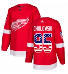 Mens Adidas Detroit Red Wings 95 Dennis Cholowski Authentic Red USA Flag Fashion NHL Jersey 