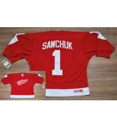 Red Wings #1 Terry Sawchuk Stitched Red CCM Throwback NHL Jersey