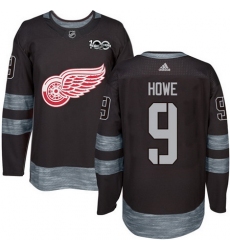 Red Wings #9 Gordie Howe Black 1917 2017 100th Anniversary Stitched NHL Jersey